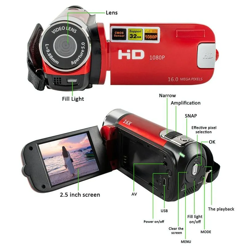16MP HD Digital Camera with 16X Zoom for Home & Travel | Red