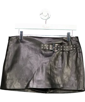 Bershka Black Faux Leather Belted Mini Skirt UK M