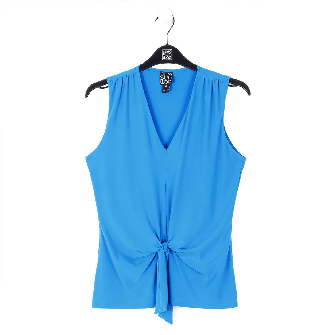 Brilliant Blue Tie Front Top
