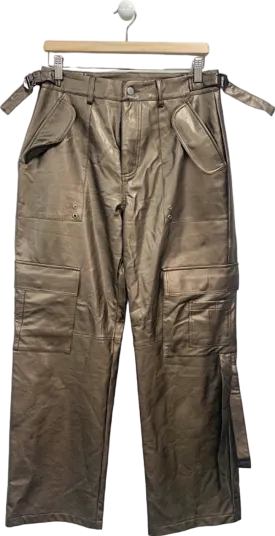 Brown Faux Leather Cargo Trousers UK M