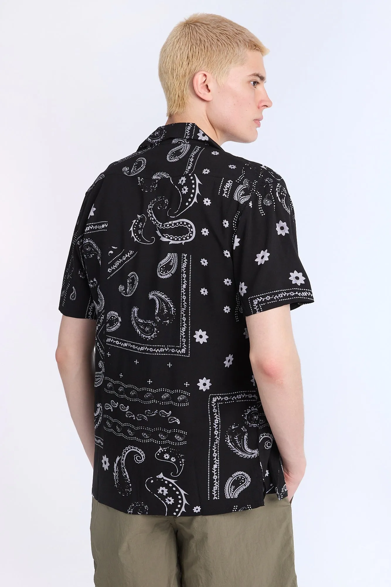 Distressed Bandana Short Sleeve Resort Shirt
