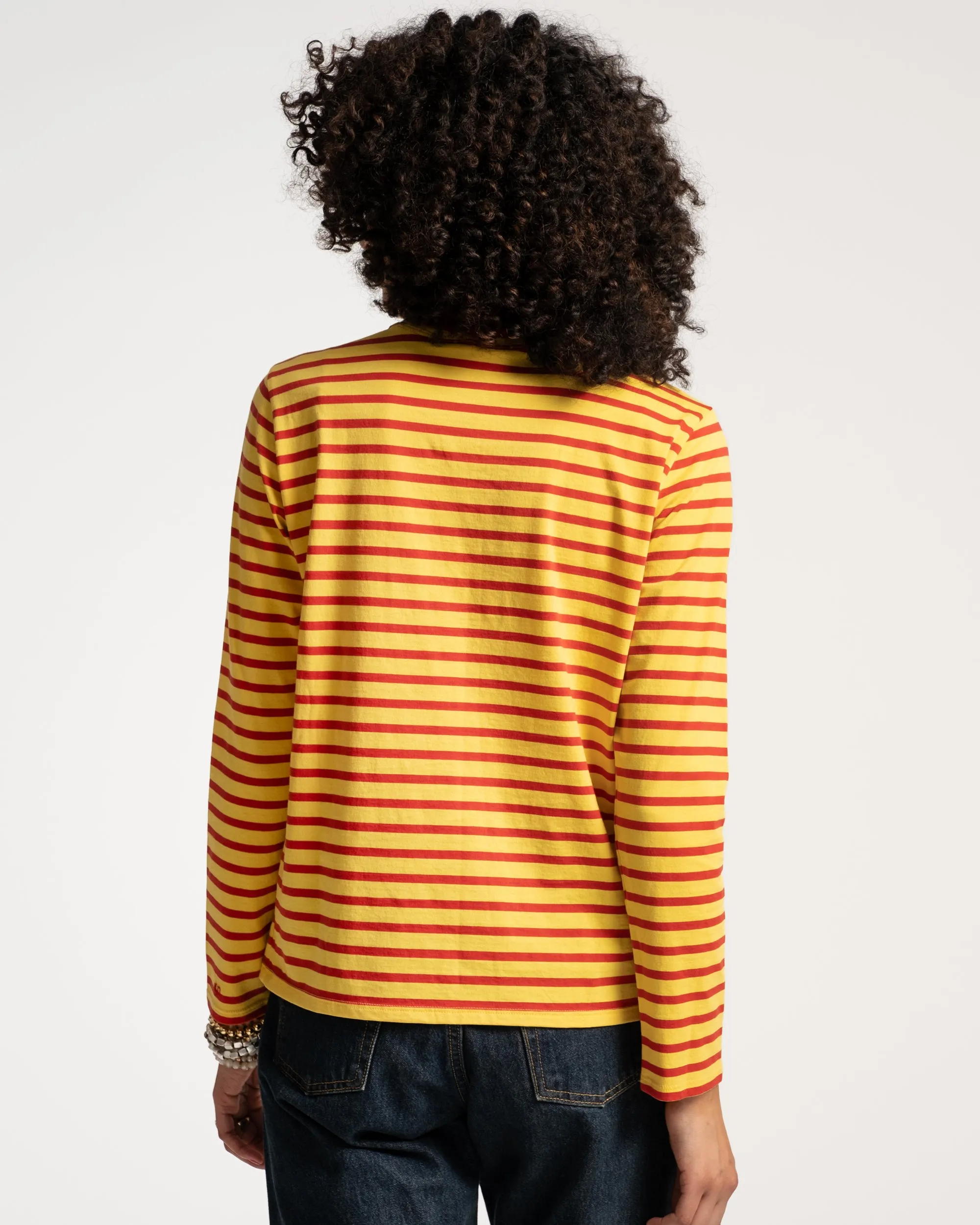 Long Sleeve Striped Tee Shirt Yellow Red