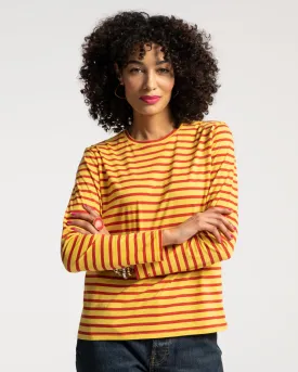 Long Sleeve Striped Tee Shirt Yellow Red