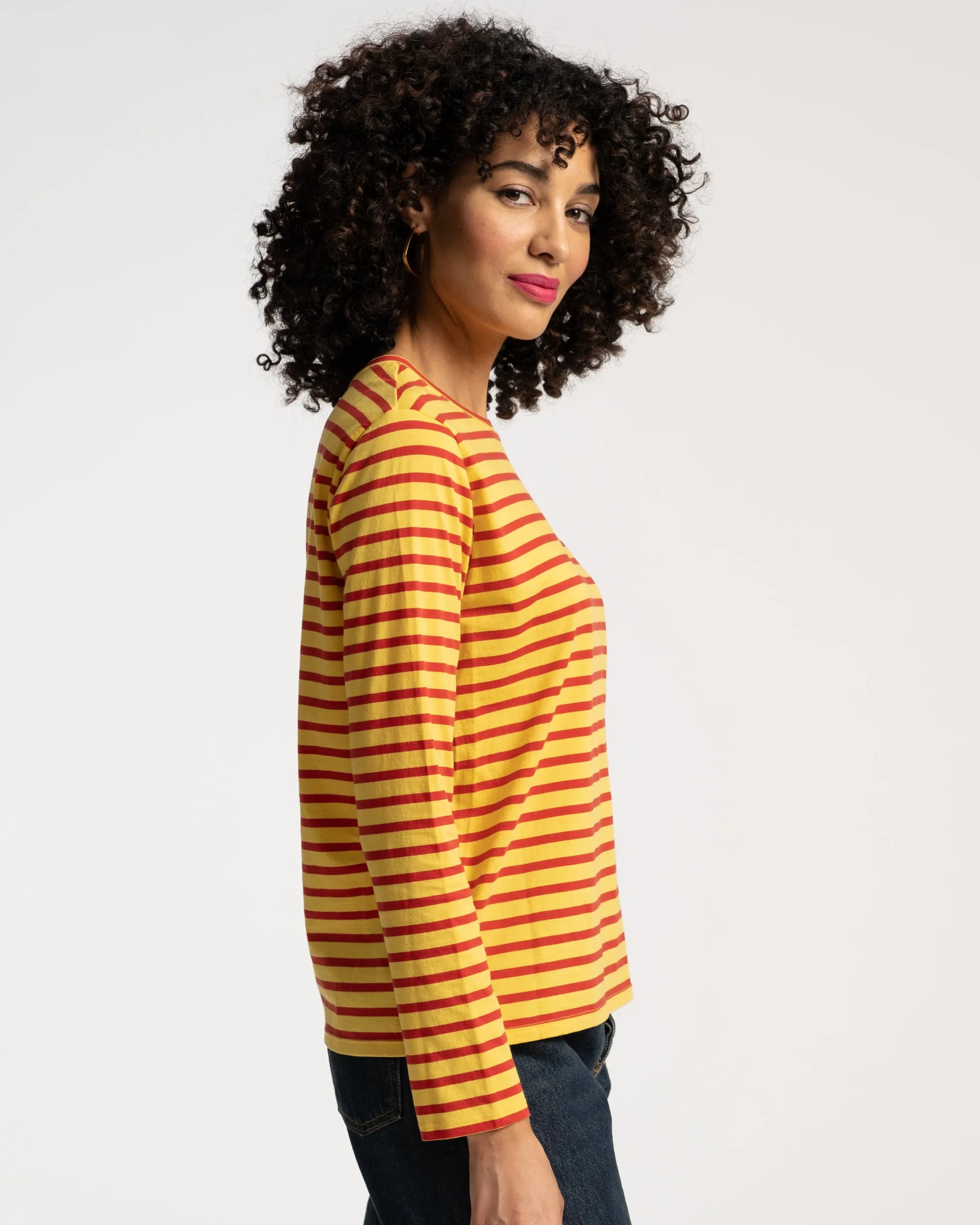 Long Sleeve Striped Tee Shirt Yellow Red