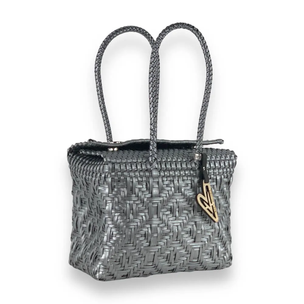 Maria Victoria | Monochrome Silver Baskets | Upcycled, Handwoven, Silver Basket