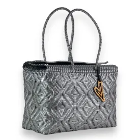 Maria Victoria | Monochrome Silver Baskets | Upcycled, Handwoven, Silver Basket