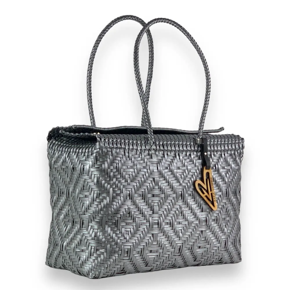 Maria Victoria | Monochrome Silver Baskets | Upcycled, Handwoven, Silver Basket