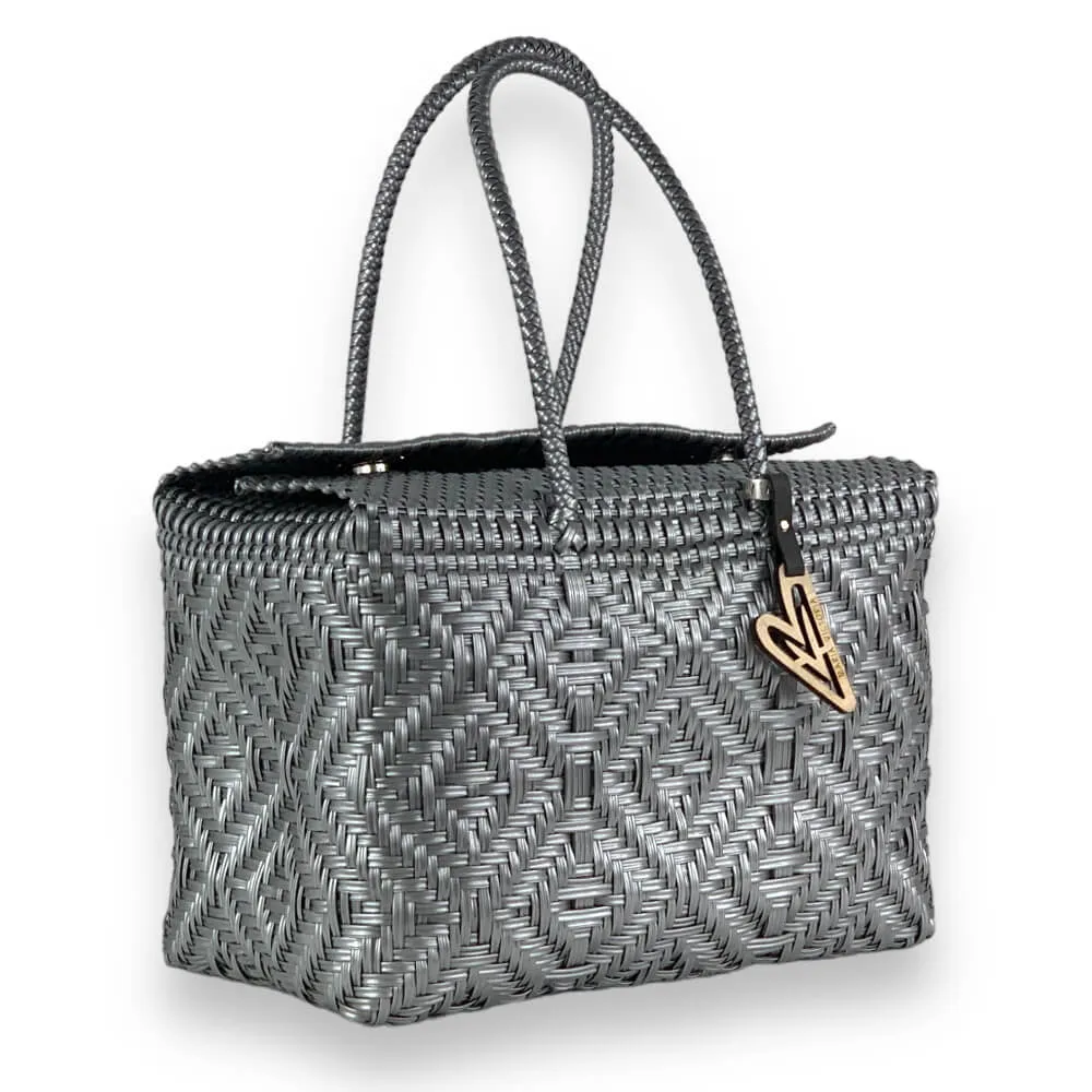 Maria Victoria | Monochrome Silver Baskets | Upcycled, Handwoven, Silver Basket