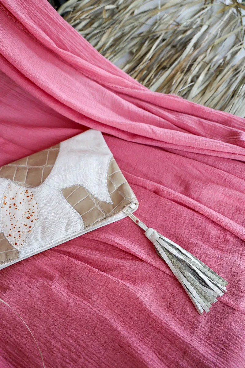 Vintage White Envelope Clutch with Tassel